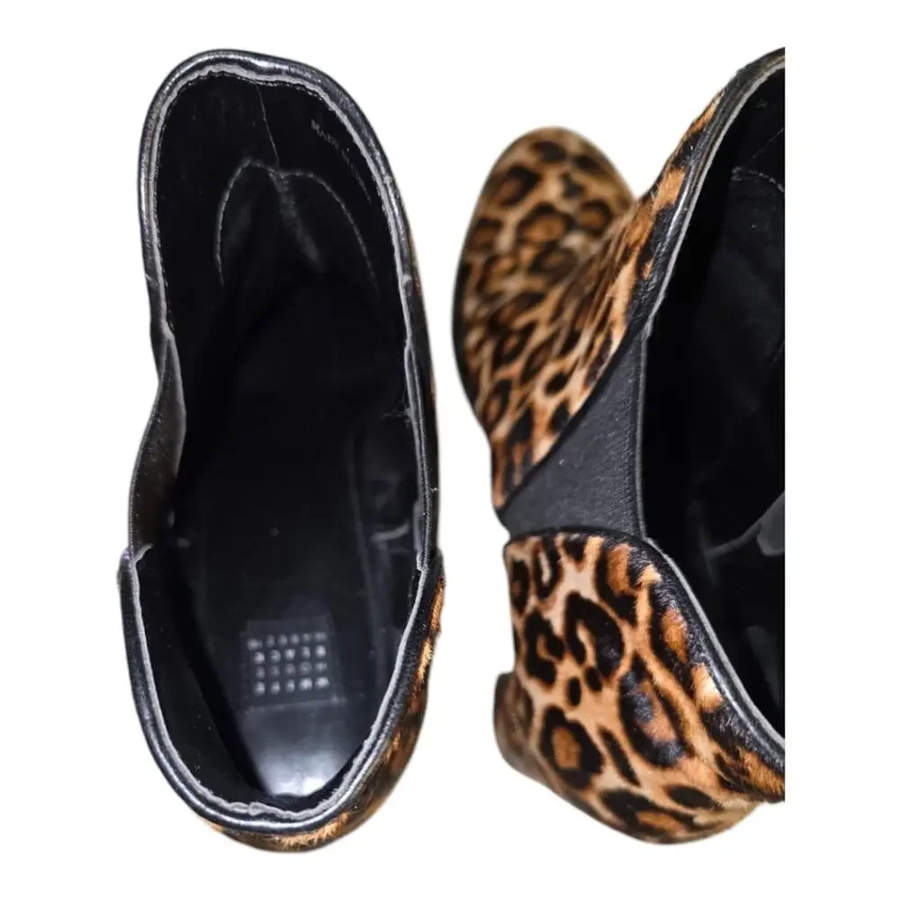 White house black market calf hair Leopard Print heeled Ankle Boots Size 9